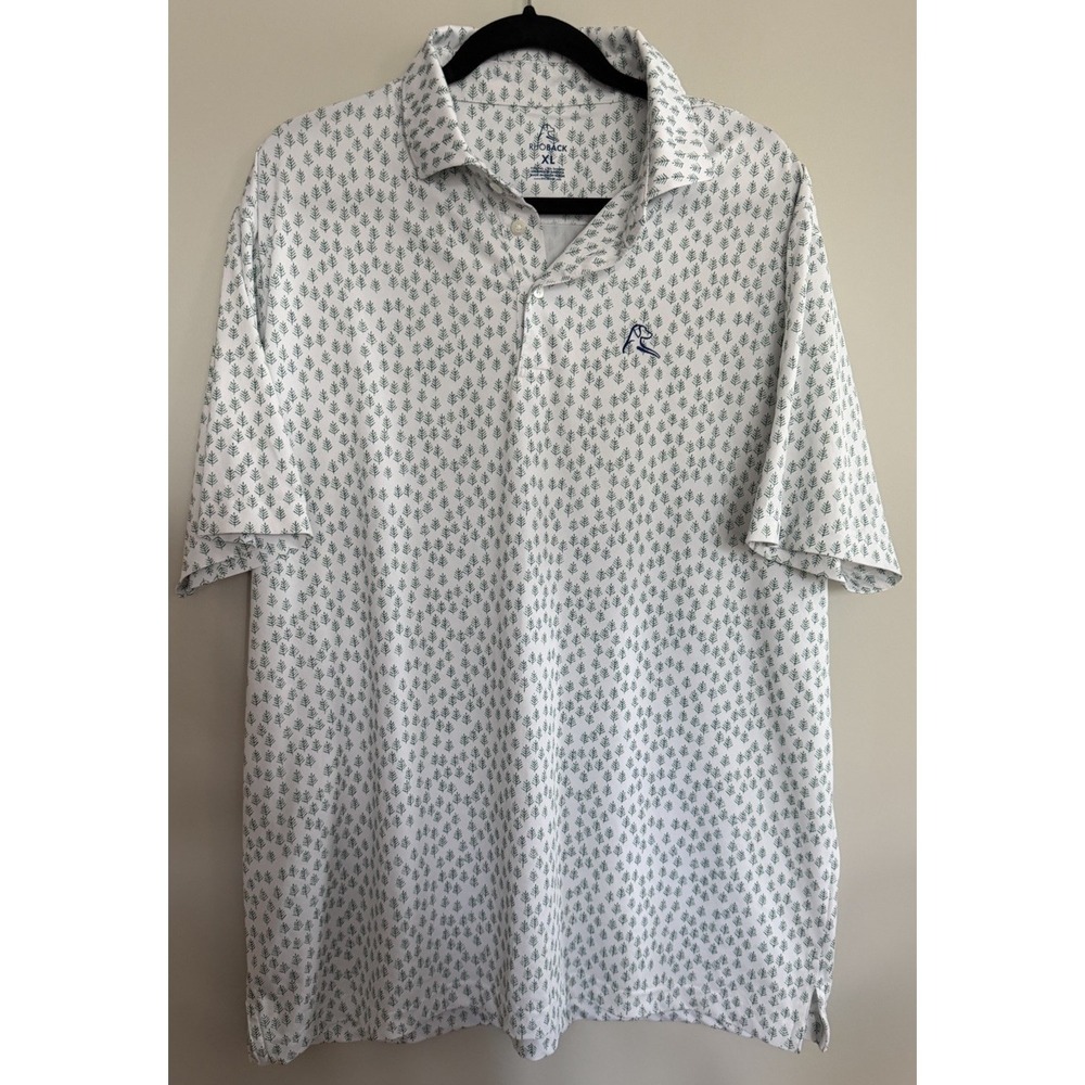 Rhoback "Mile High" Colorado Performance Polo Shirt White Green Trees Men's XL